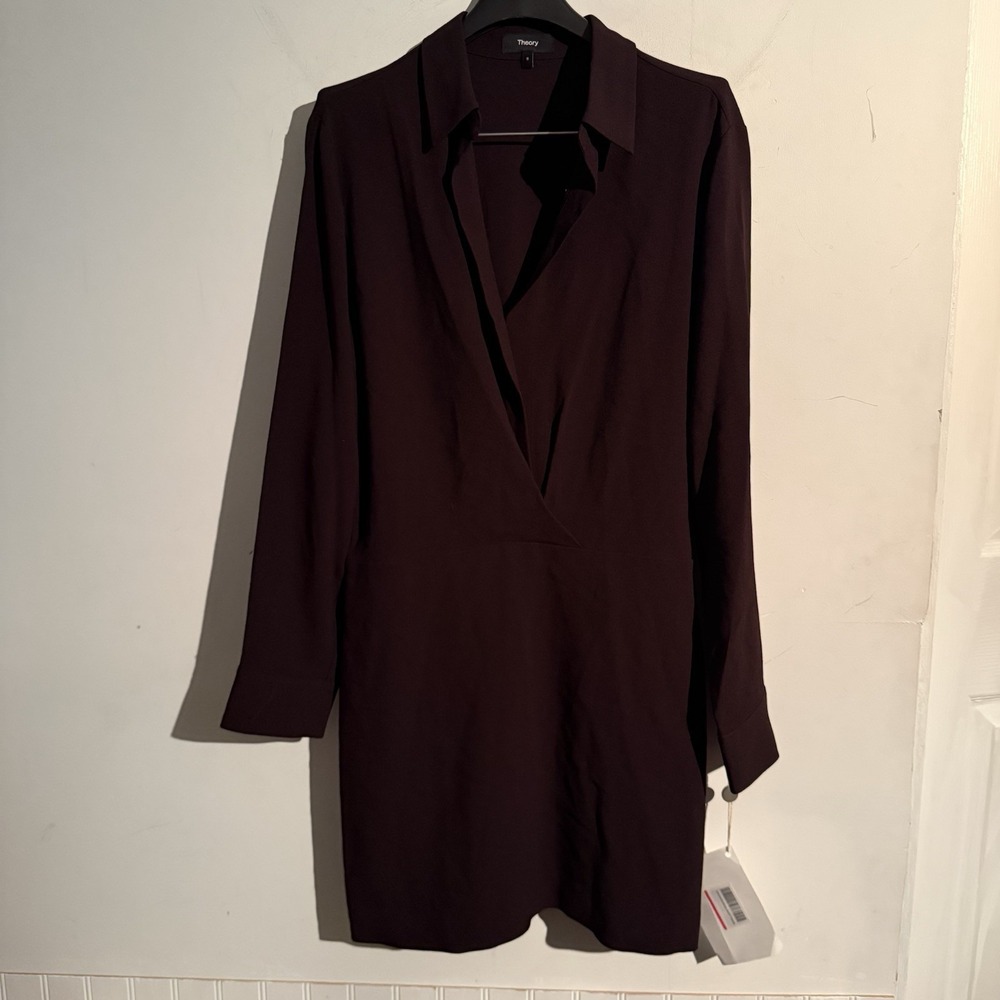 Theory The Good Collection Wrap Shirt Dress Rosina Crepe 2 Mink Brown Size 8 NWT